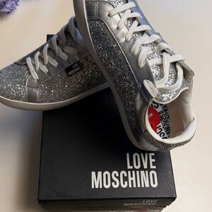 Love Moschino Sparkling Silver Sneakers Size 40/9